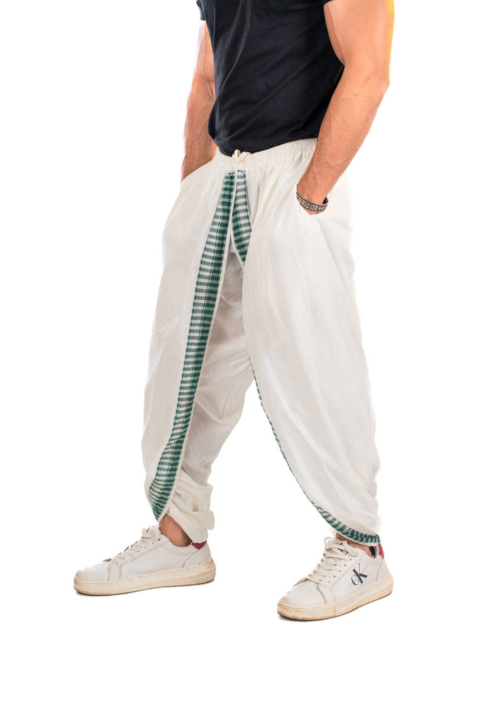 White with Green Dual Dhoti Pants