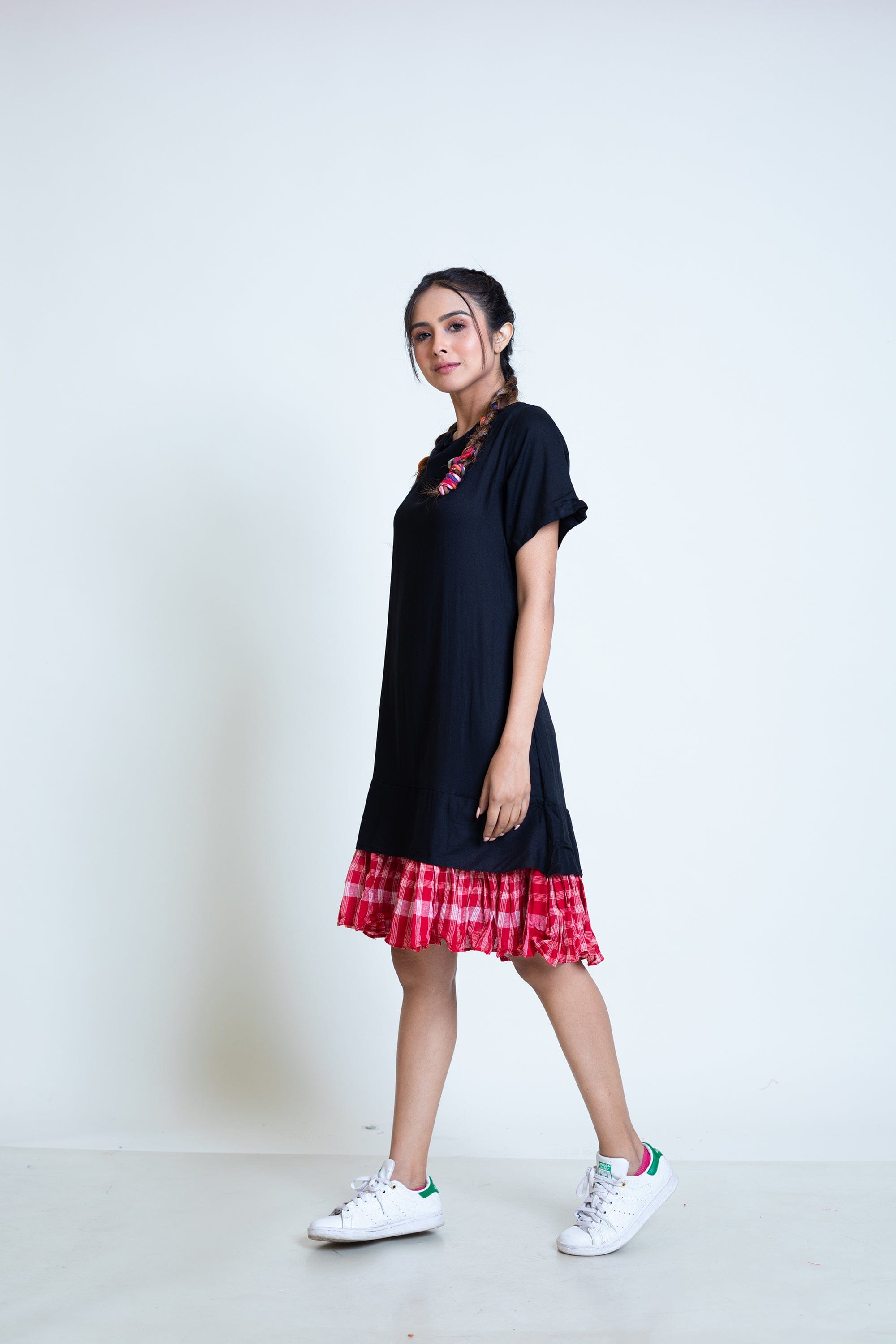 Straight Frill Dress (Black + Red)