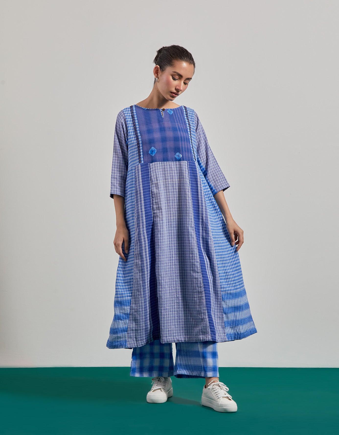 Blue Side Panelled Embroidered Co-ord Set