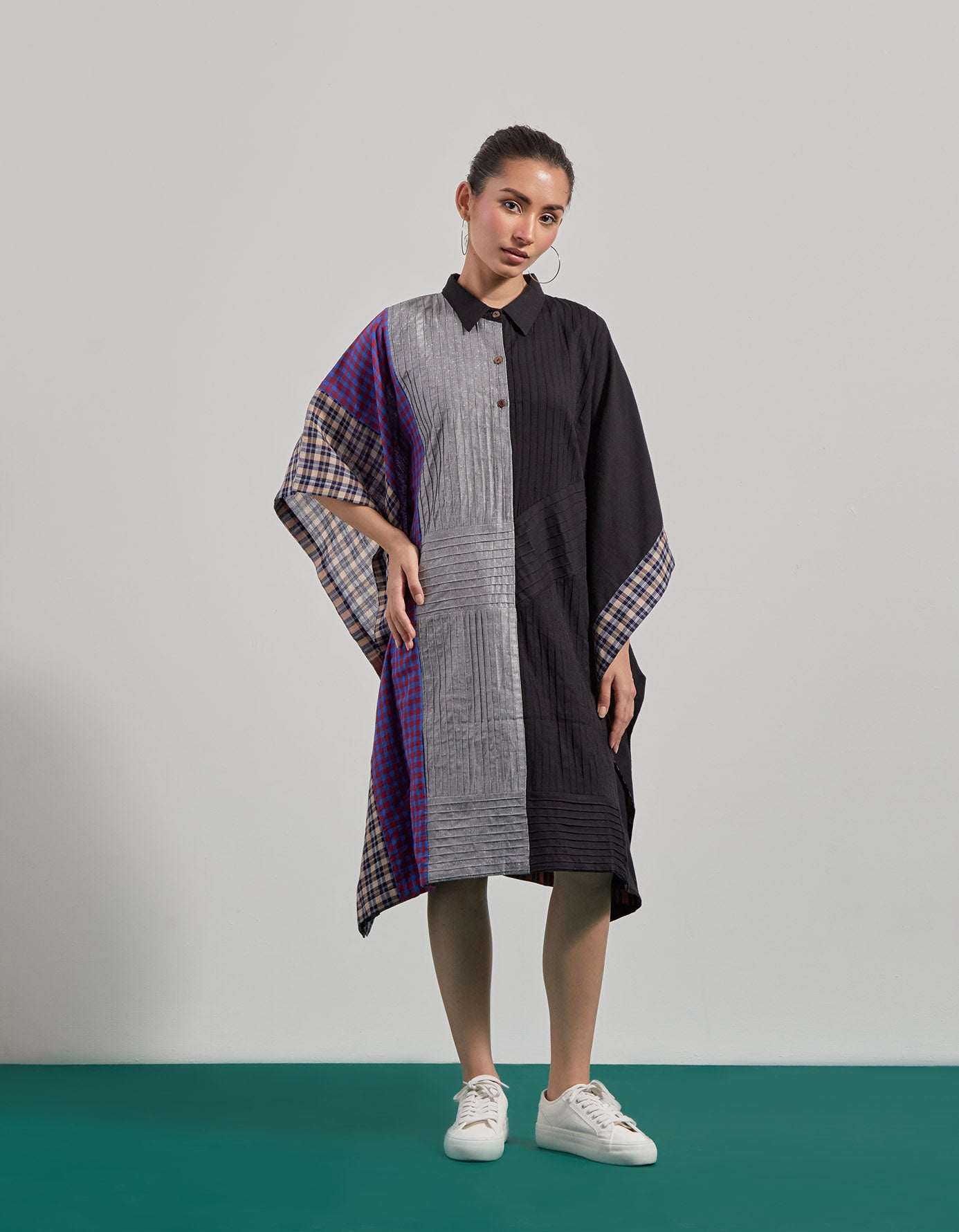 Black Pin-Tuck Panelled Kaftan Dress