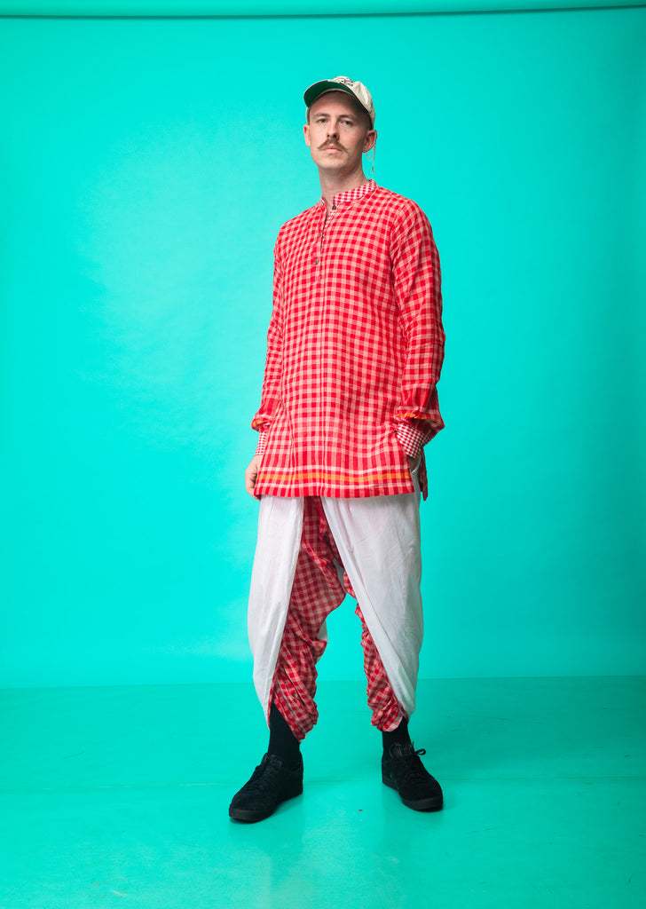 Classic Red Unisex Kurta + Fiesta Dhoti