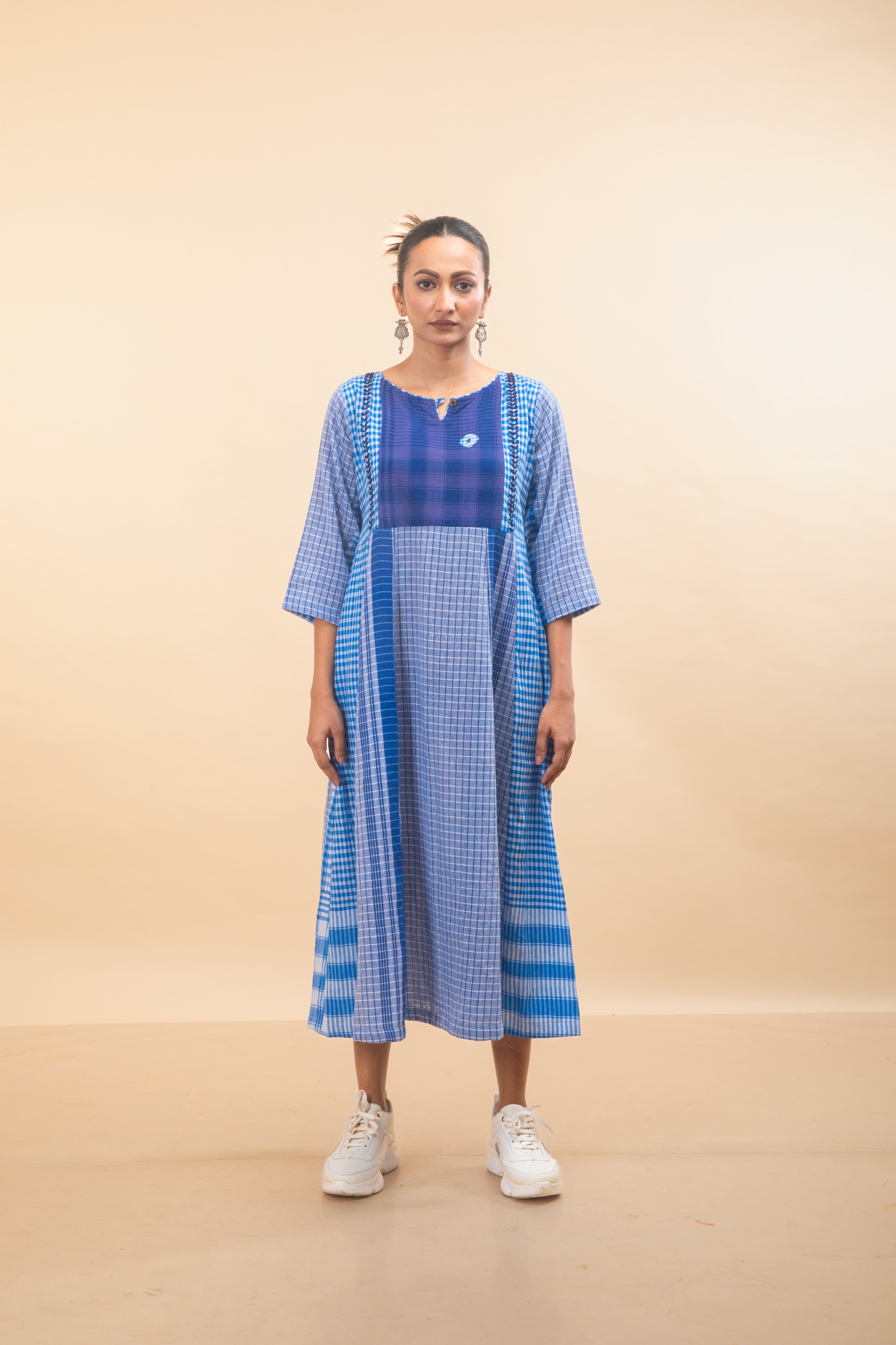 Blue Side Panelled Embroidered Dress