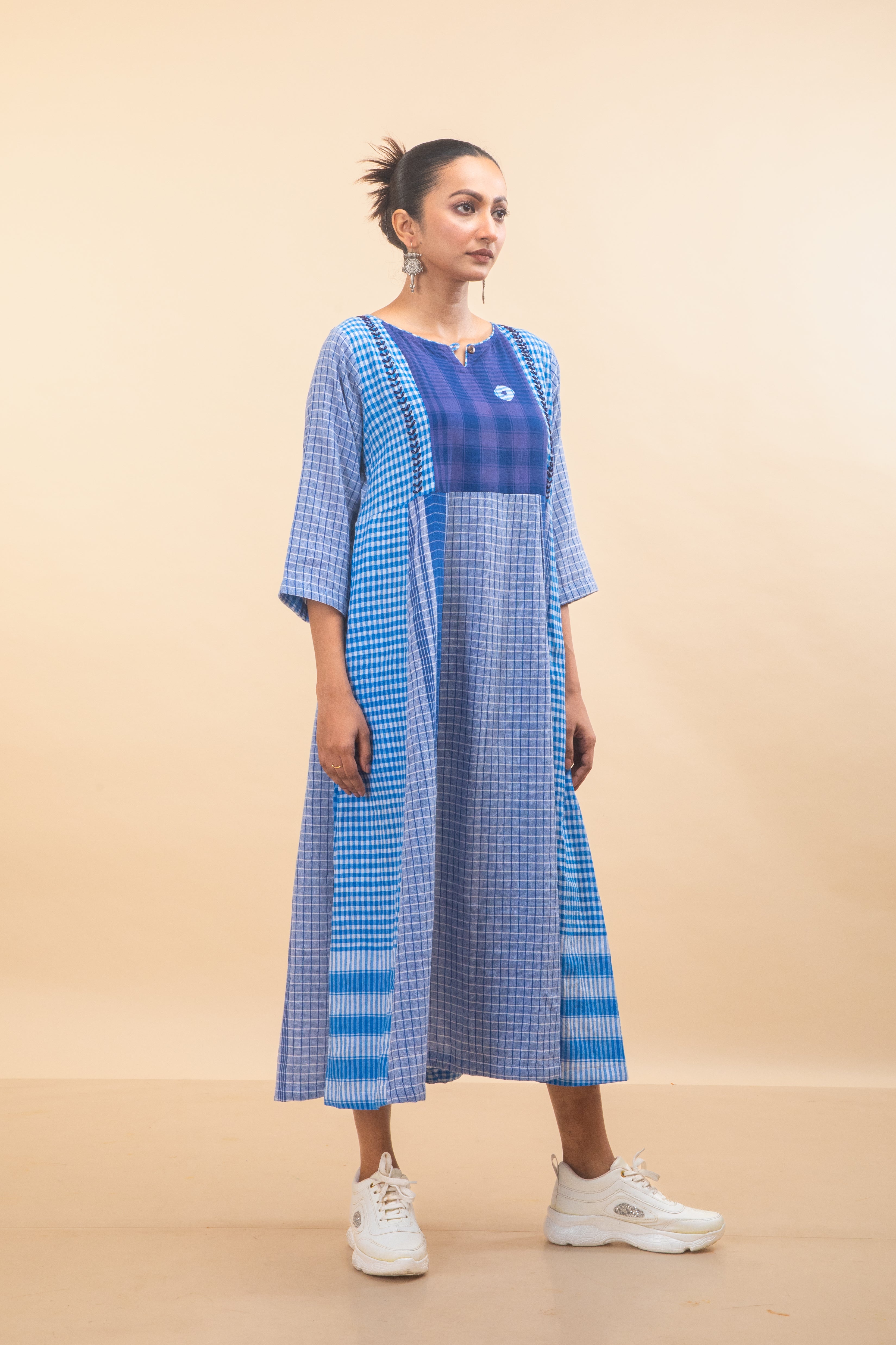 Blue Side Panelled Embroidered Dress