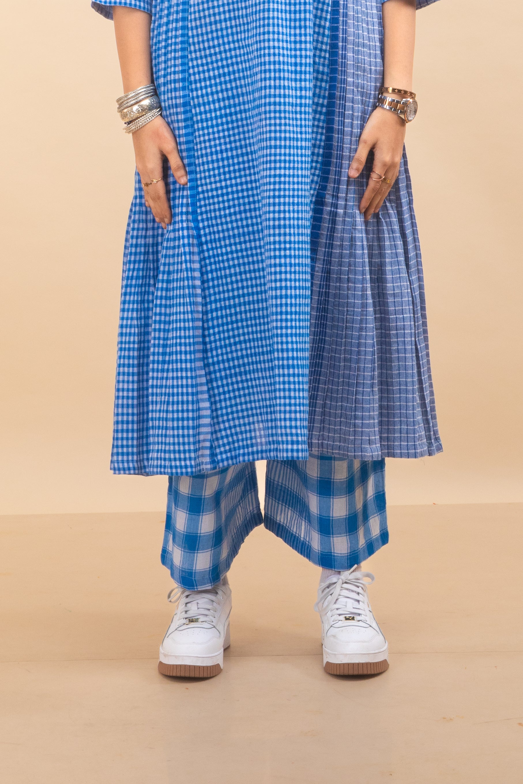 Blue Overlap Pleated Co-ord Set