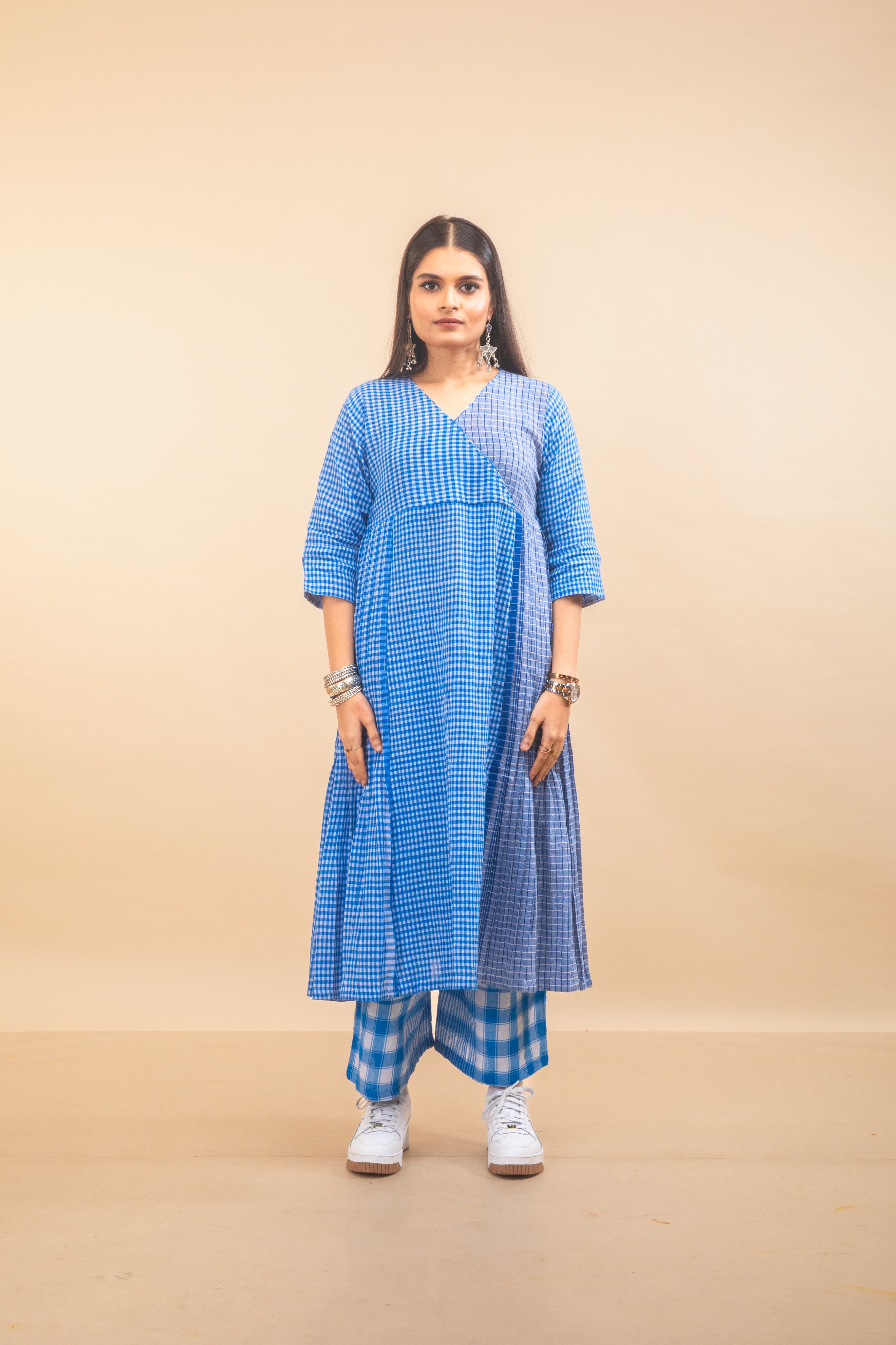 Blue Overlap Pleated Co-ord Set