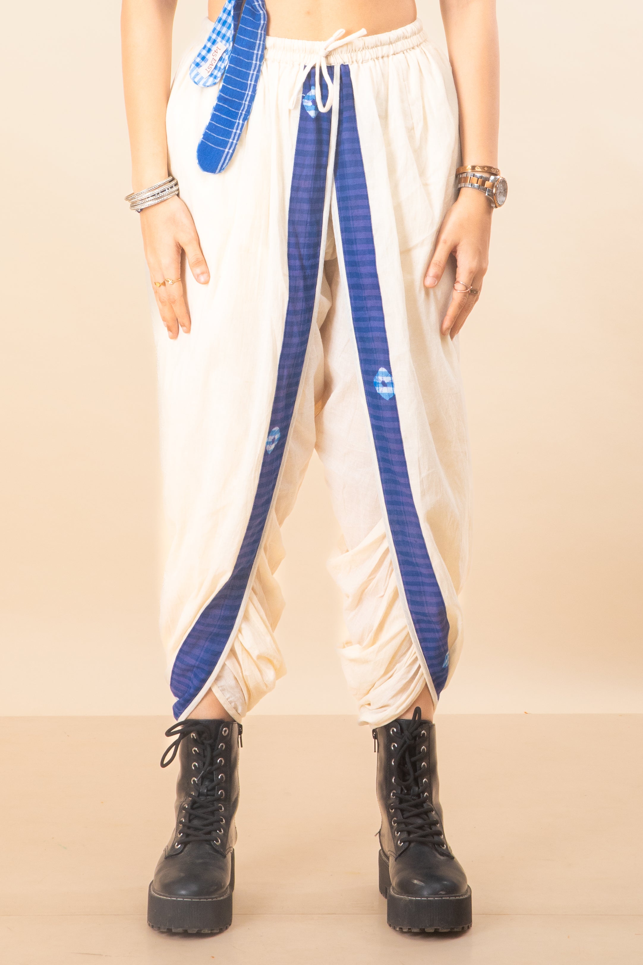 Blue Reversible Bustier + White/Blue Dual Dhoti Set