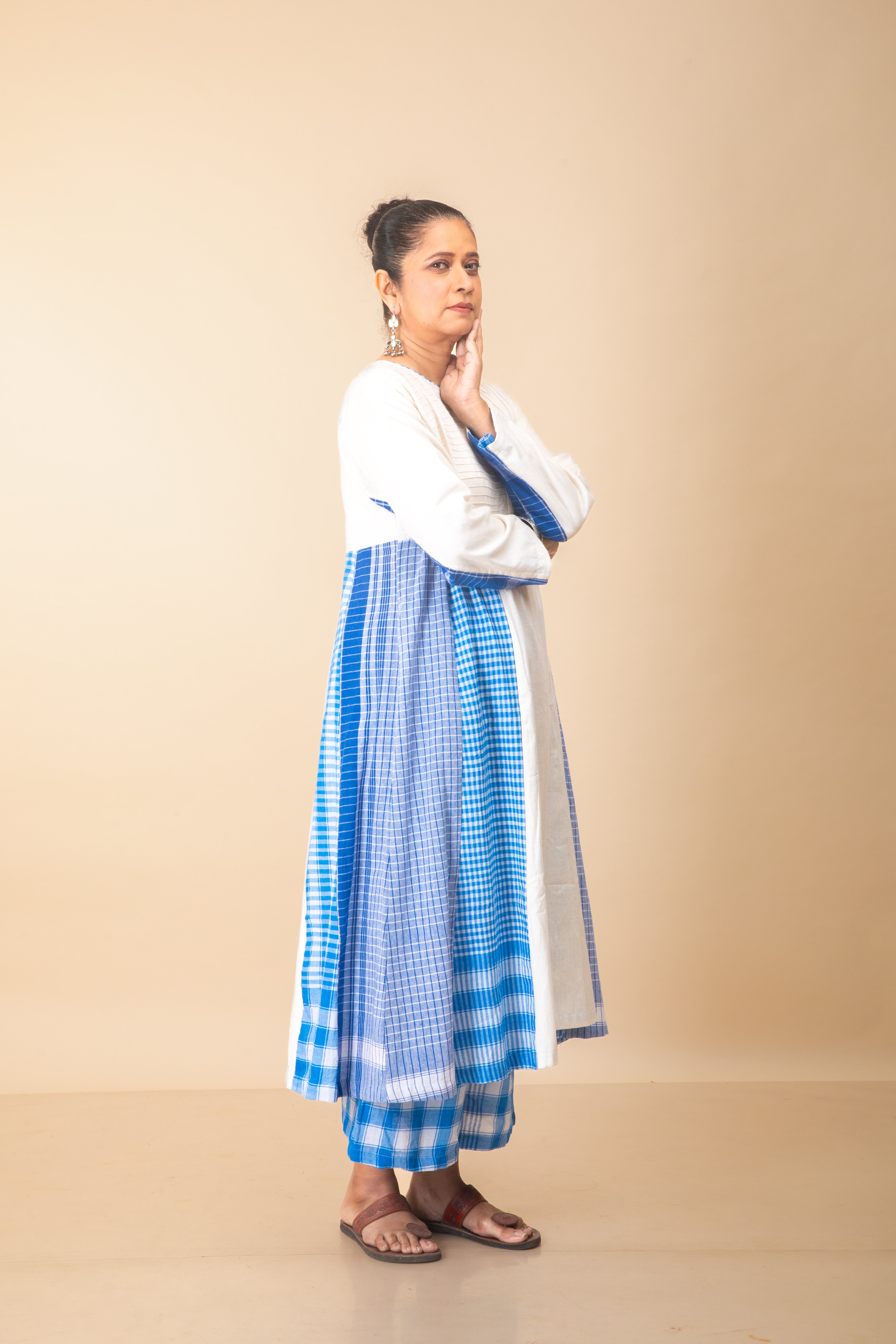 Blue Side Panelled Dress & Palazzo (2 Piece Set)