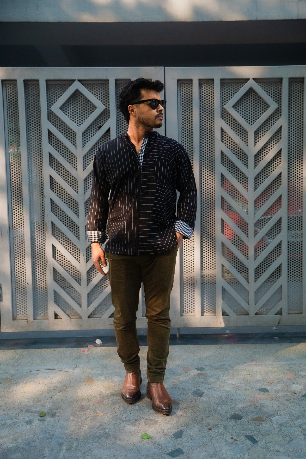 Messiah Black Striped Shirt Kurta