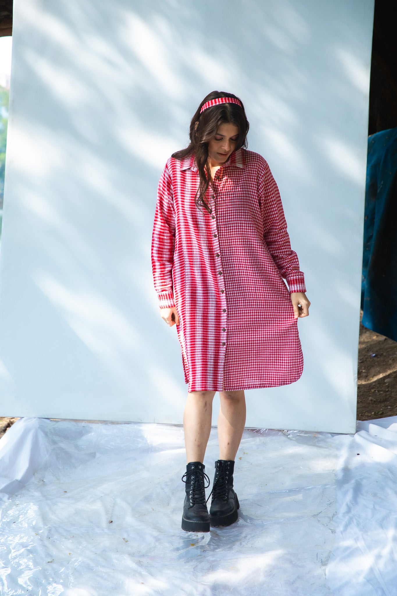 Anti-fit Red Shirt Dress