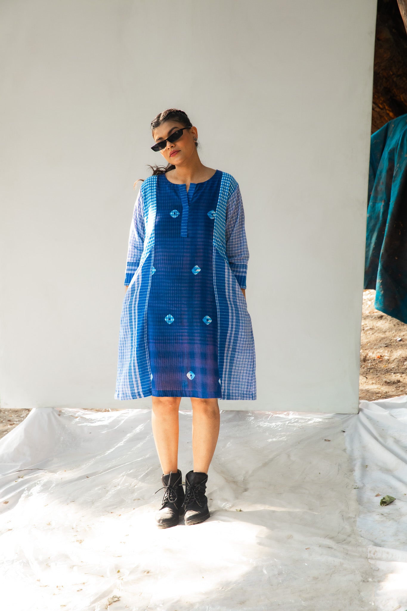 Blue Tie-Dye Colourblock Dress