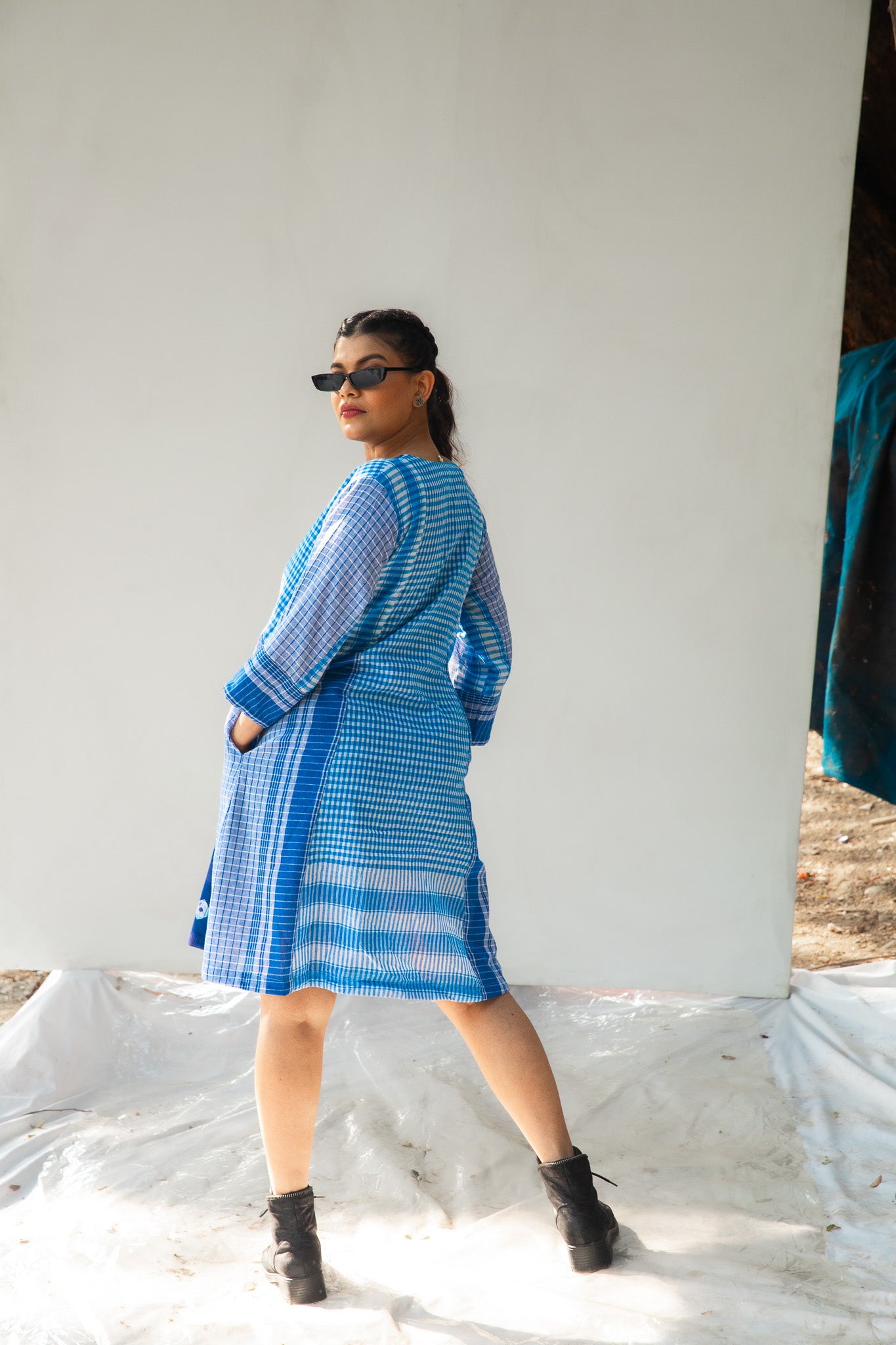 Blue Tie-Dye Colourblock Dress