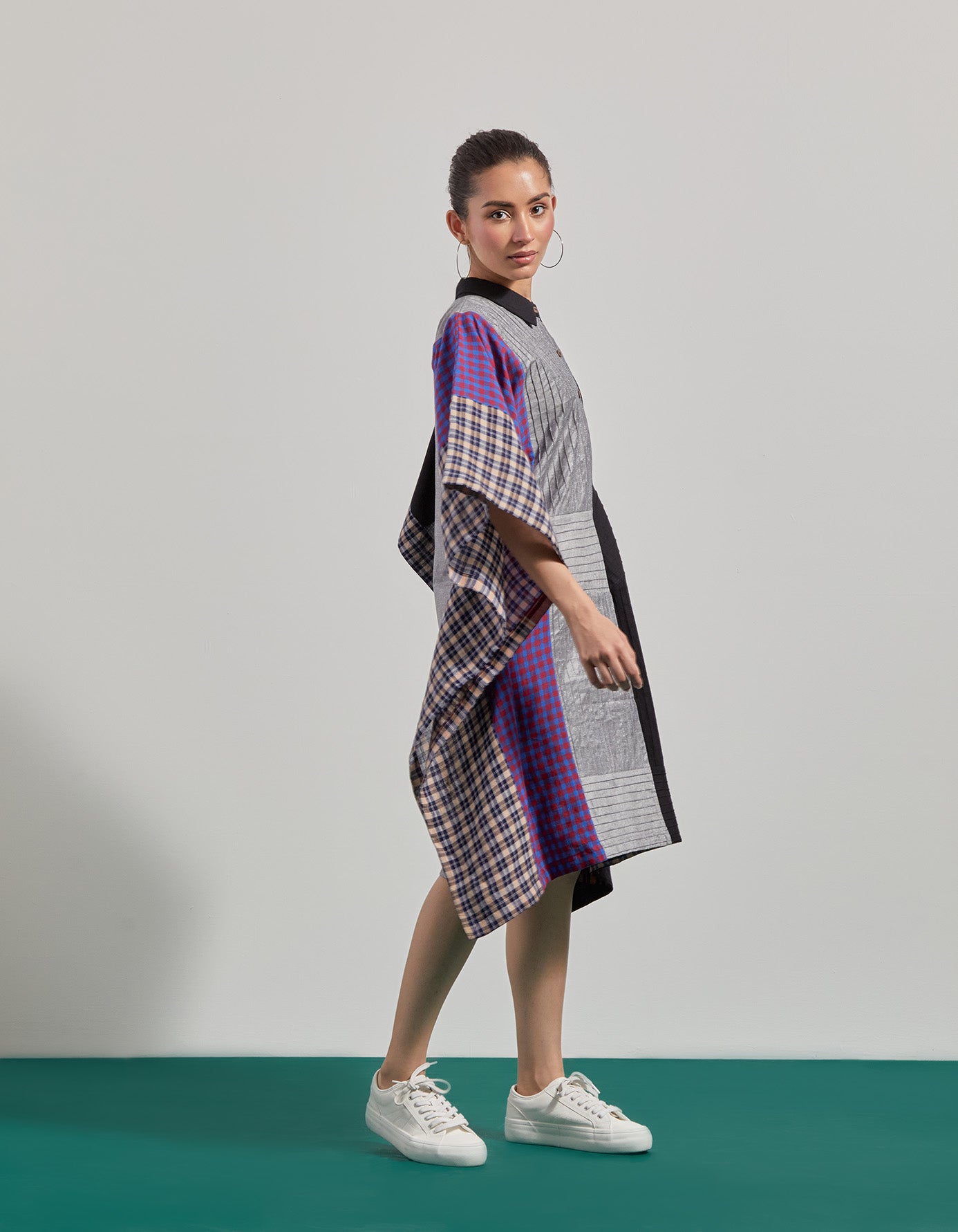 Black Pin-Tuck Panelled Kaftan Dress