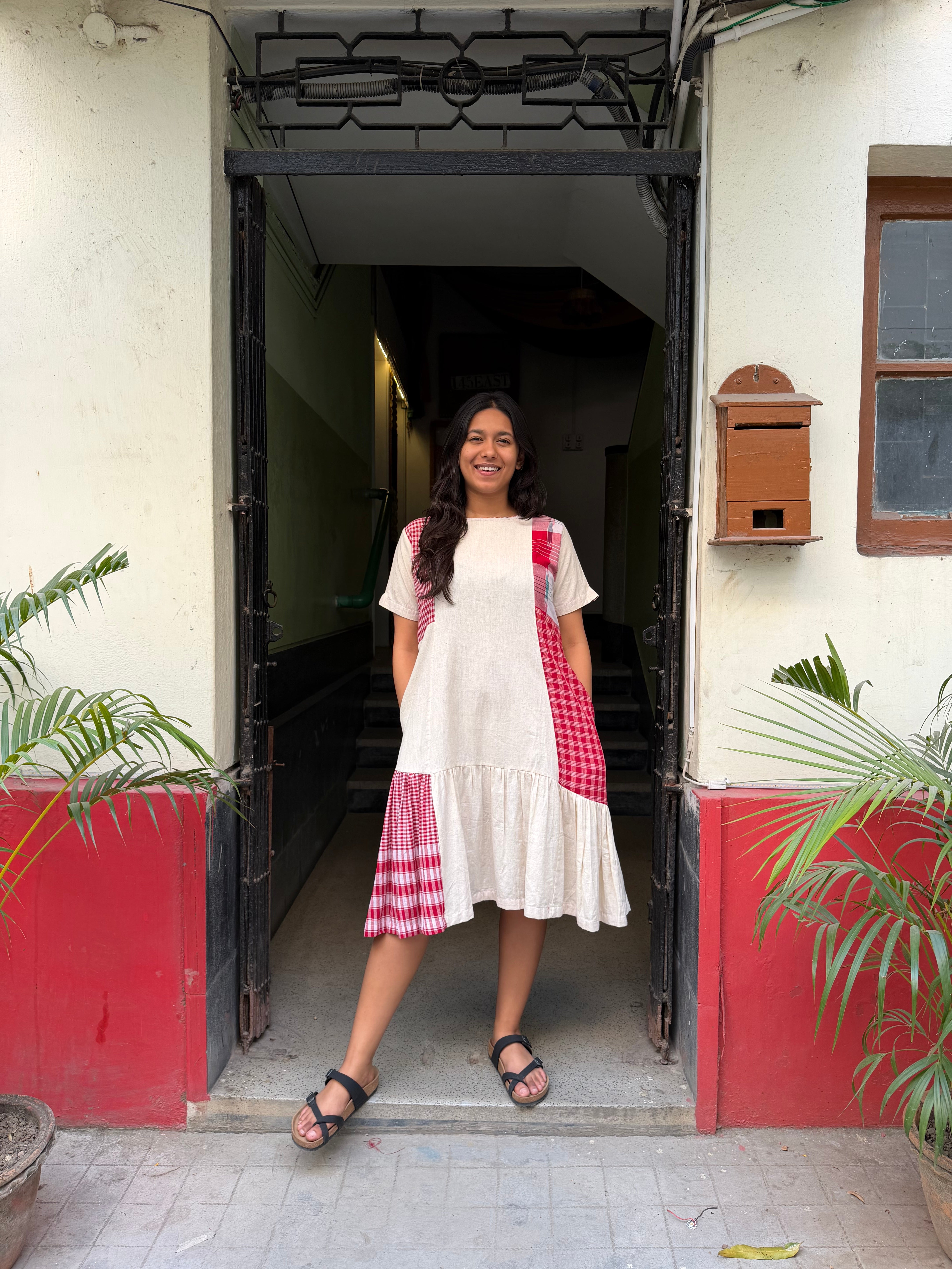 White/Red Shadow Lined Dress