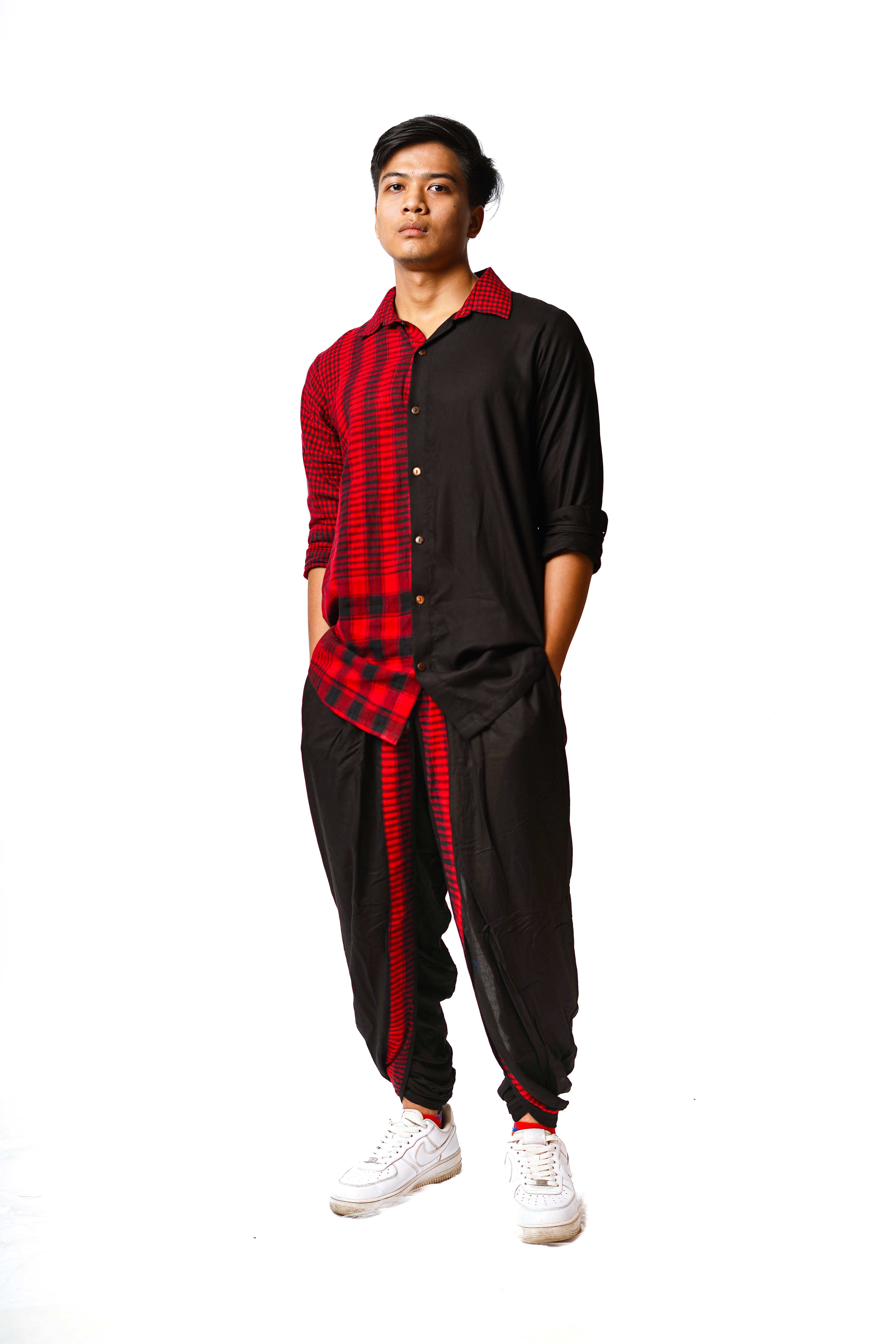 Black & Maroon Dual Dhoti Pants