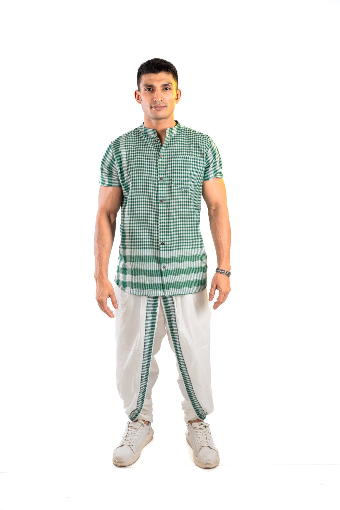 Green Shirt + Dual Dhoti Set