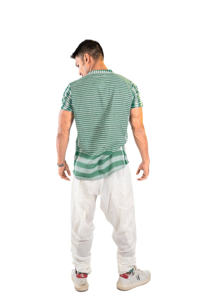 Green Shirt + Dual Dhoti Set