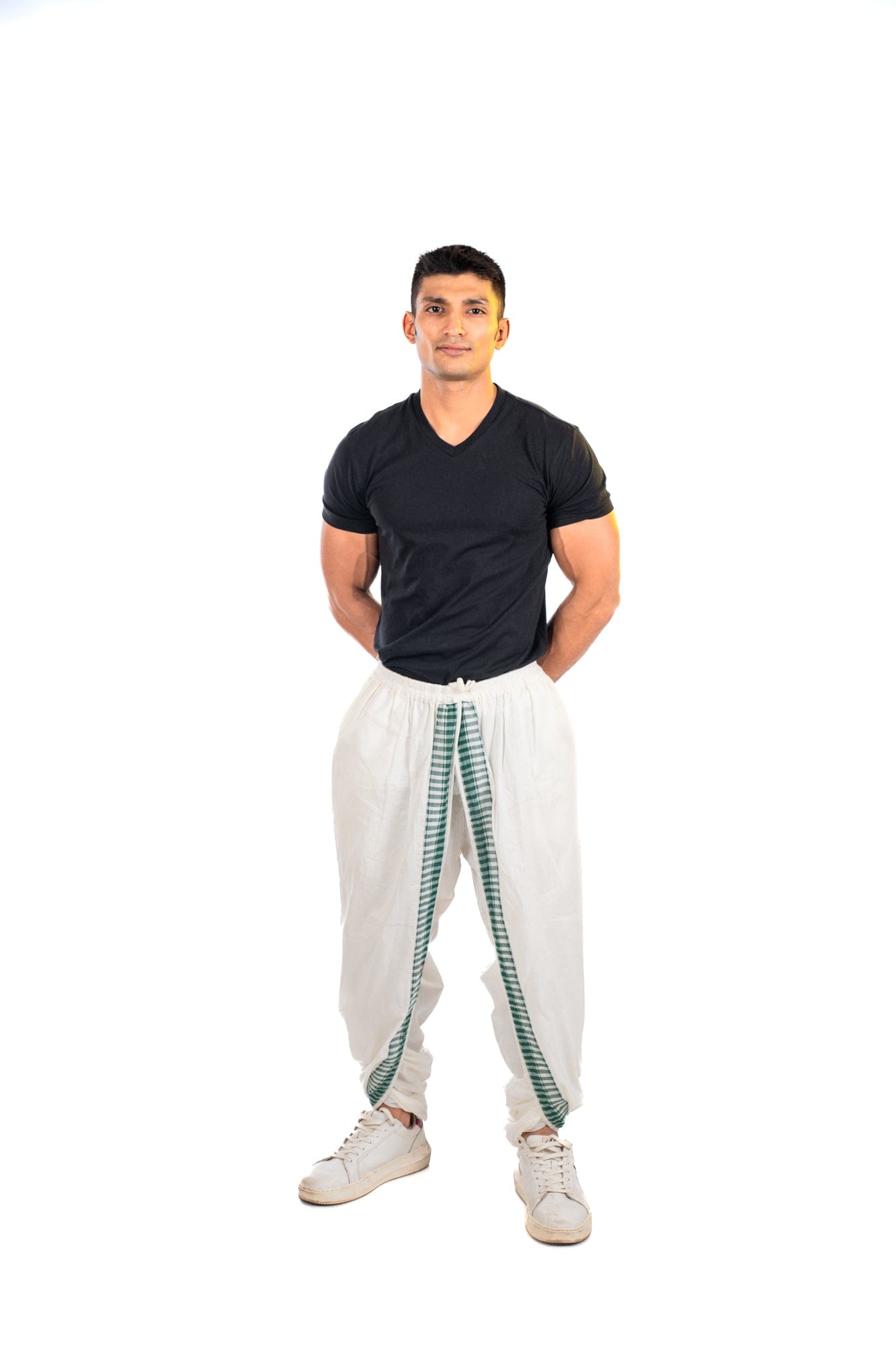 White with Green Dual Dhoti Pants