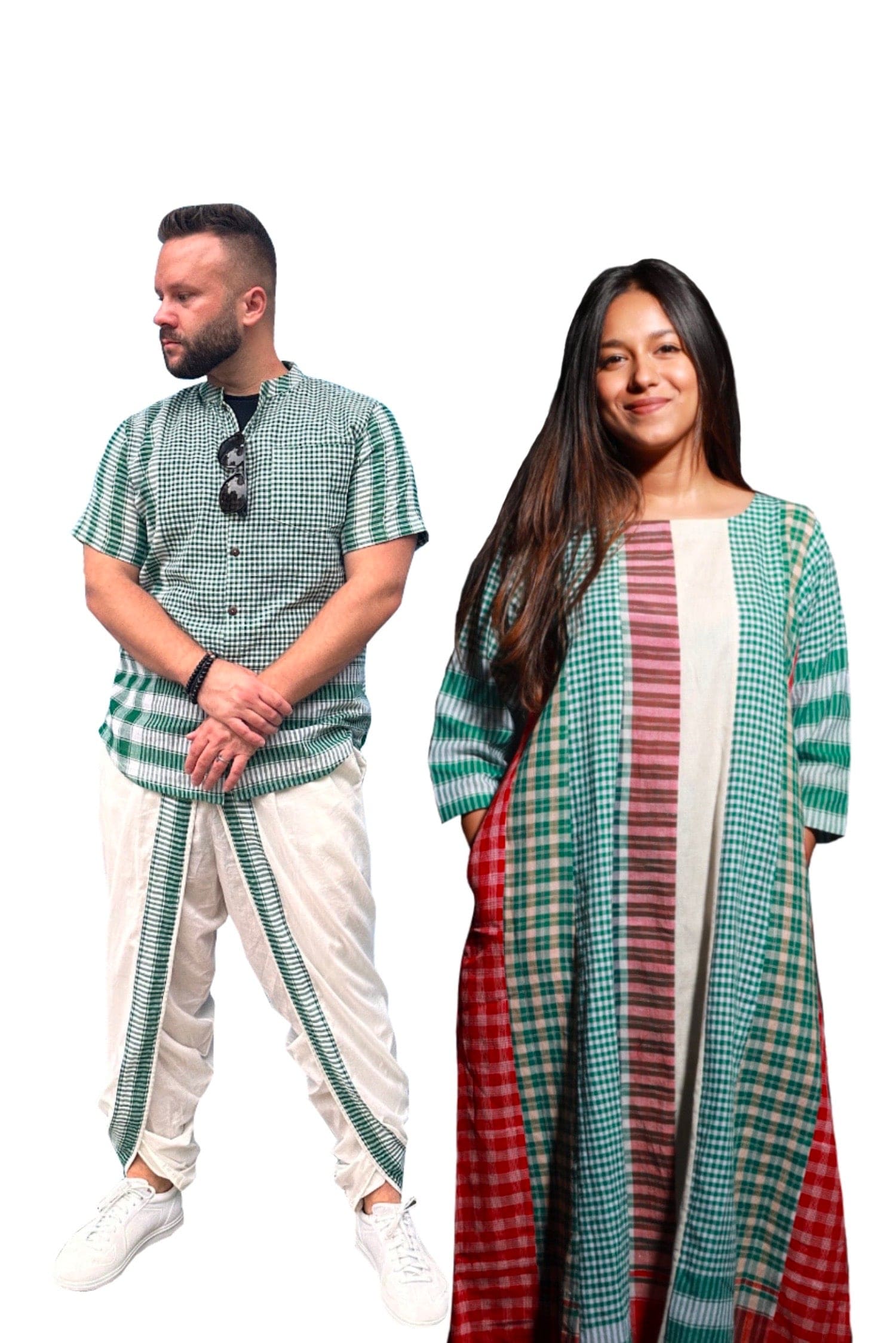 PACK: 16 Panelled Twirly Green Dress + Half Sleeves Green Shirt + White/Green Dual Dhoti