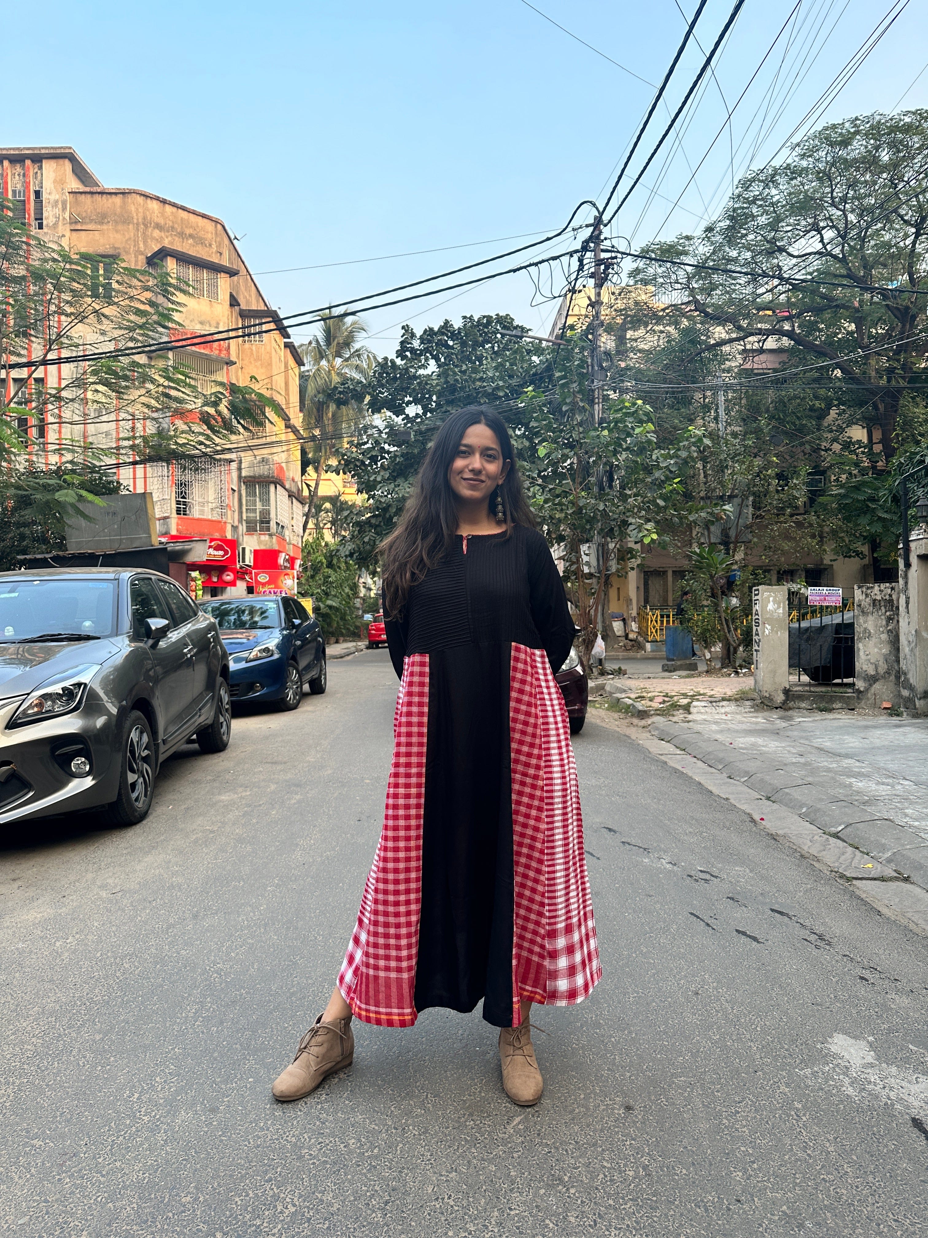 Side Panelled Big Book Dress (Black & Red) + Classic Red Palazzo (Set)