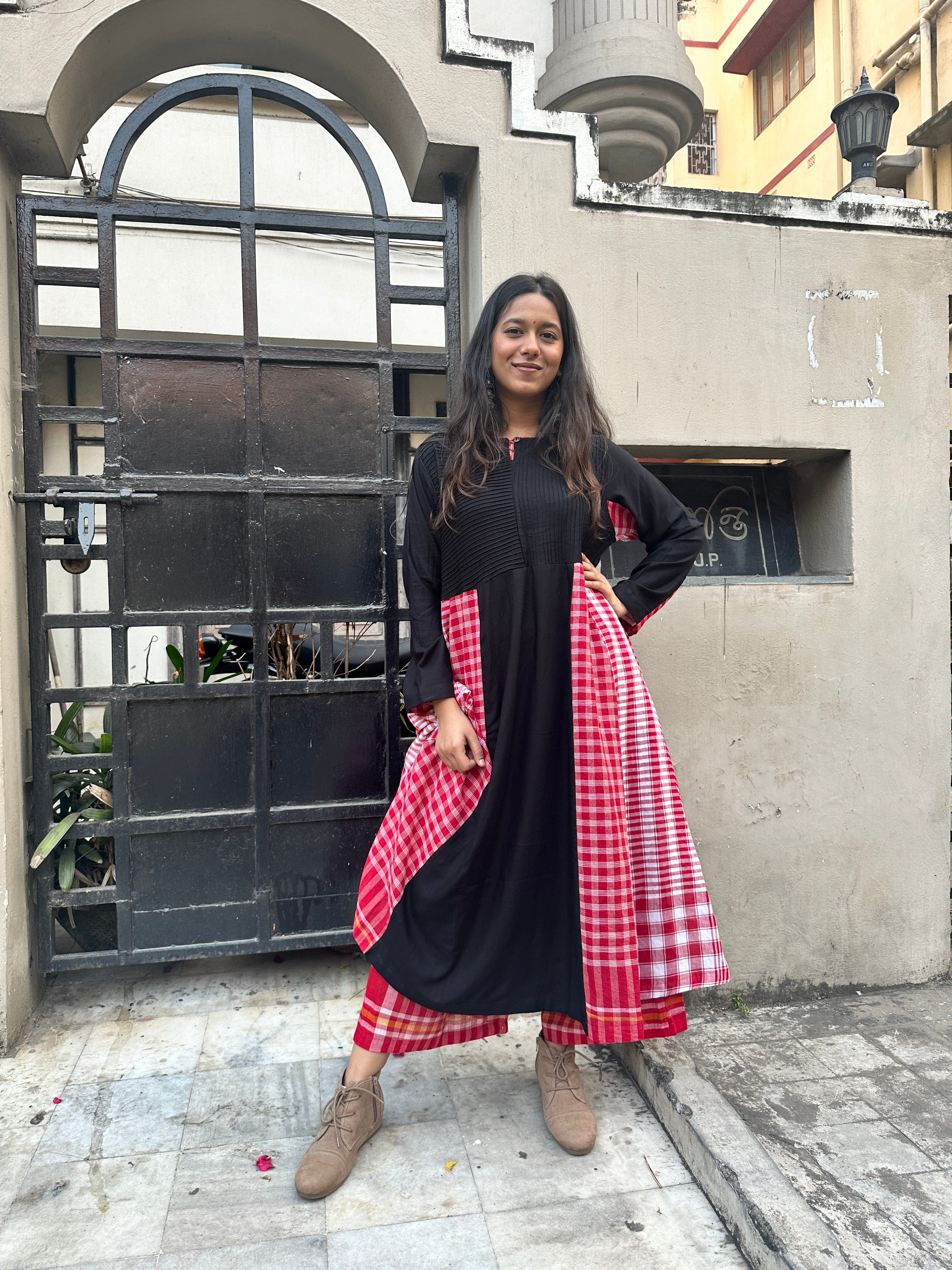 Side Panelled Big Book Dress (Black & Red) + Classic Red Palazzo (Set)