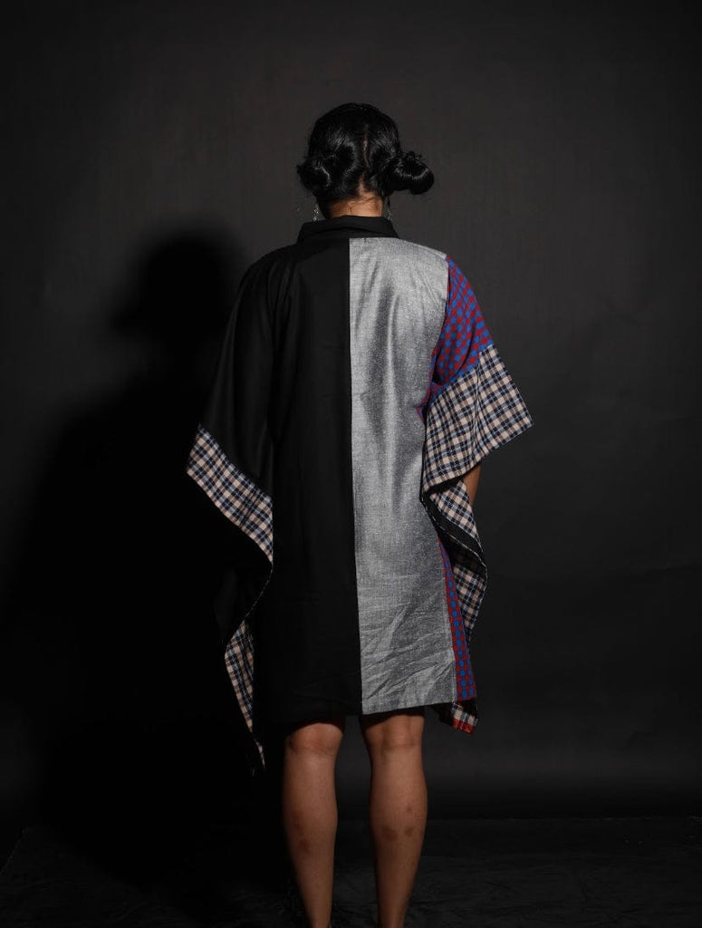 Black Pin-Tuck Panelled Kaftan Dress