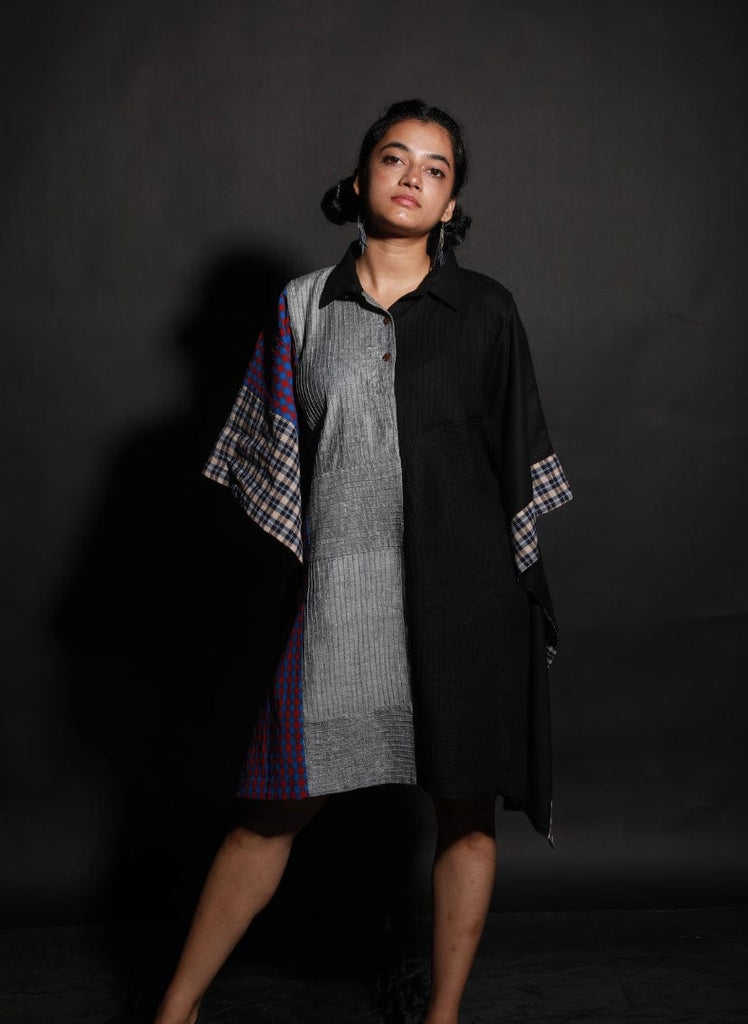Black Pin-Tuck Panelled Kaftan Dress