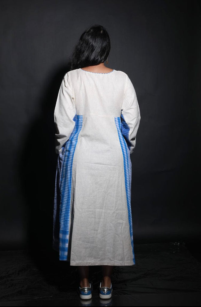 Side Panelled Big Book Dress (White & Blue)