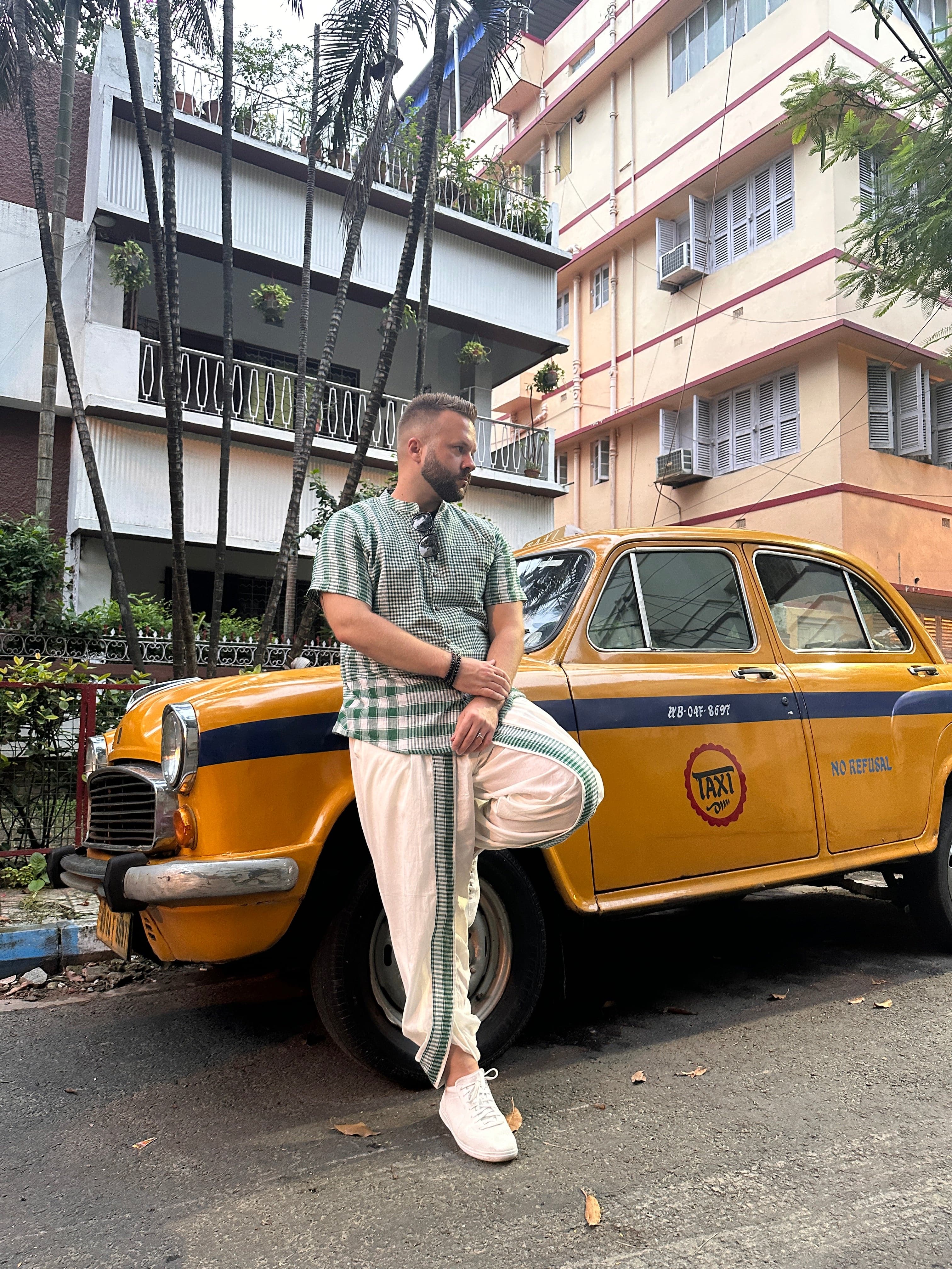 Green Shirt + Dual Dhoti Set