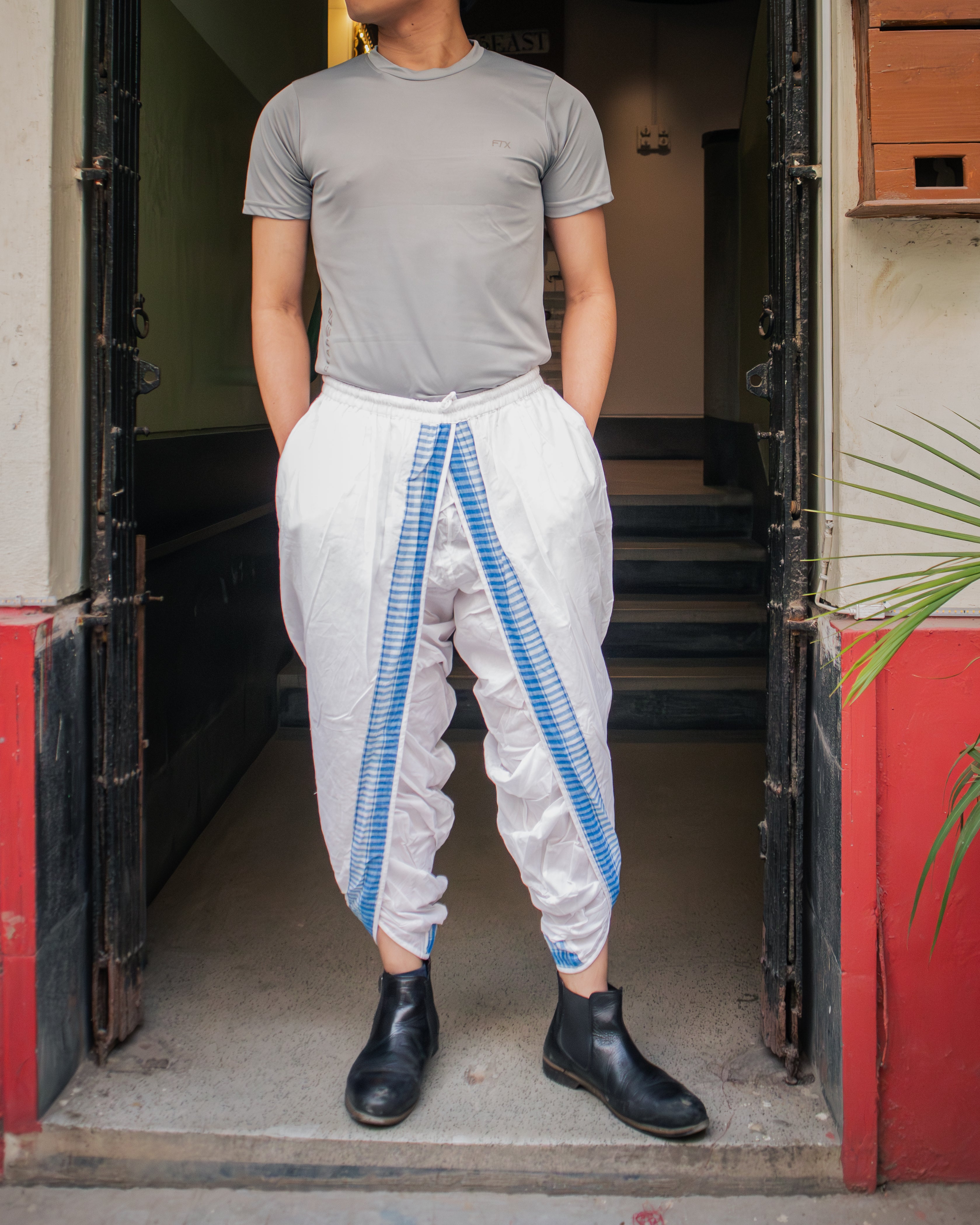 White & Blue Dual Dhoti Pants