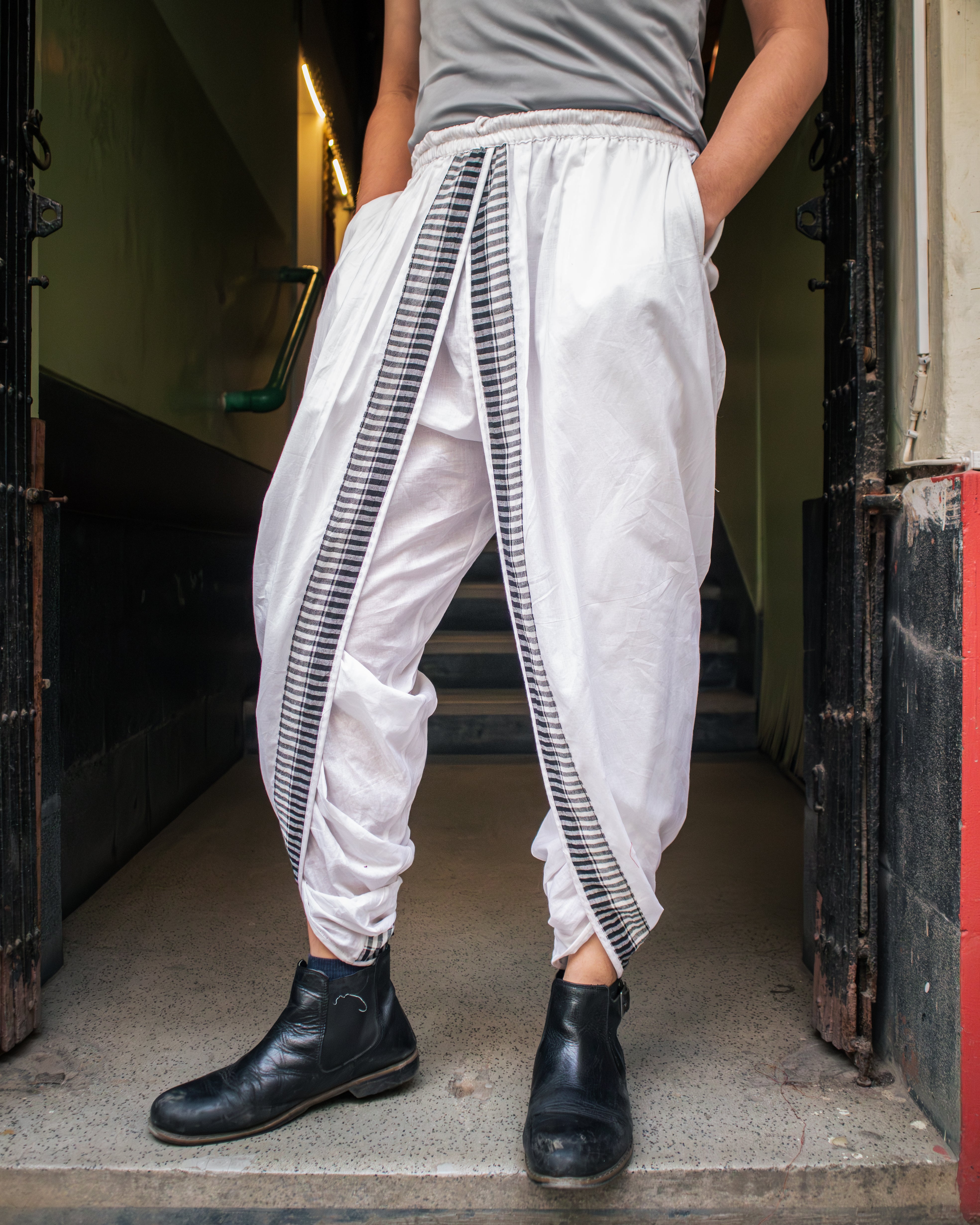 White & Black Dual Dhoti