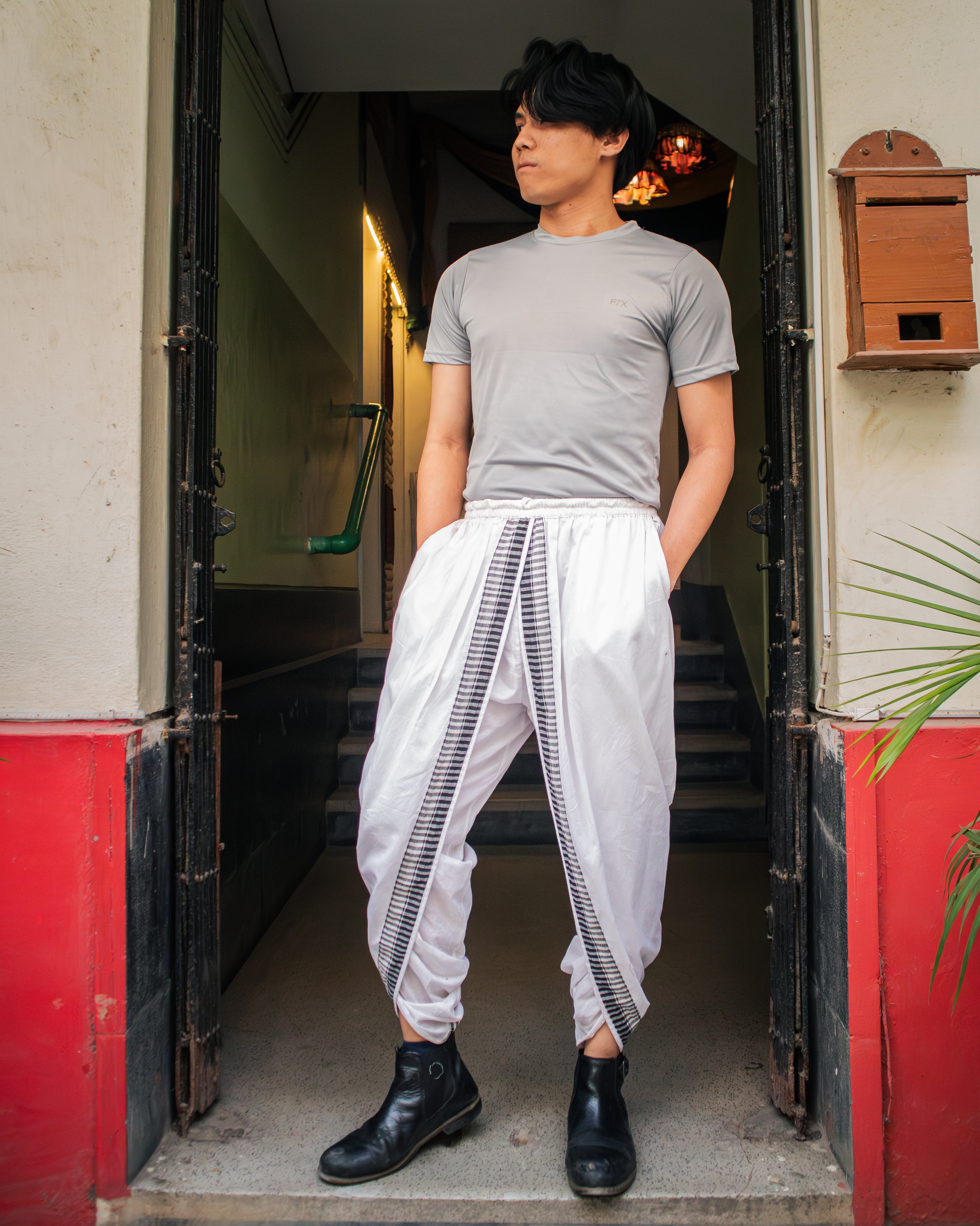 White & Black Dual Dhoti