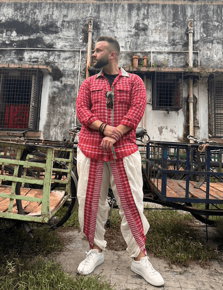 Red Shirt with Grey Strip + Fiesta Dhoti Pants (2 pieces set)