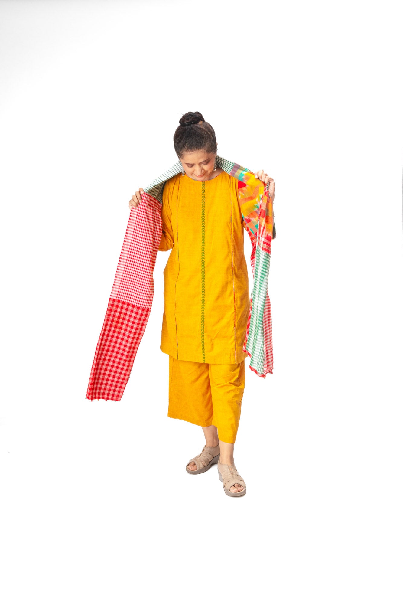 Yellow Minimal Embroidered Dupatta Set