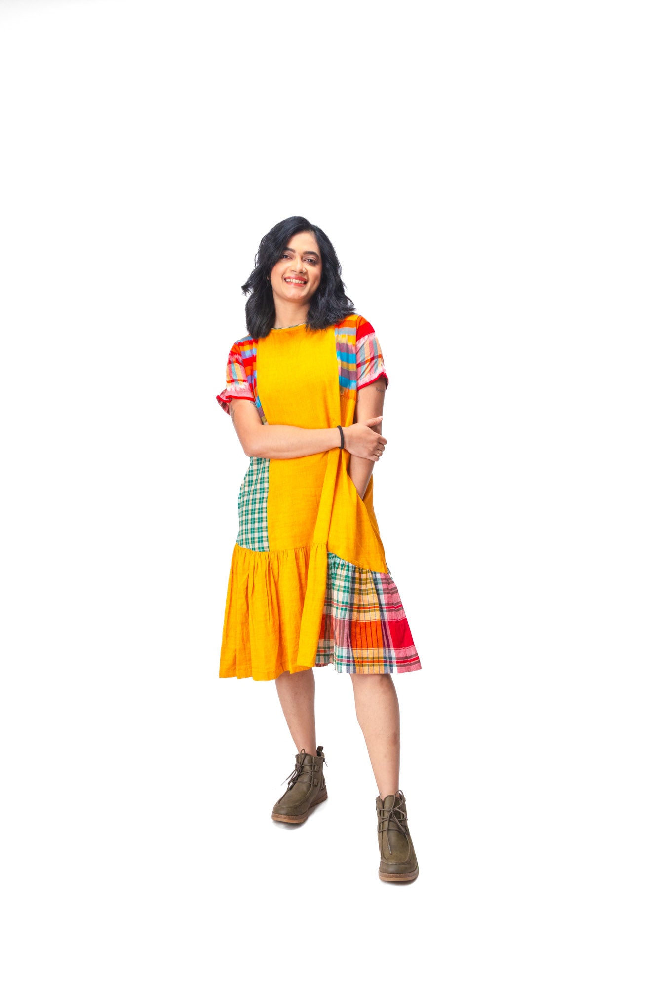 Yellow Shadow Lined Dress
