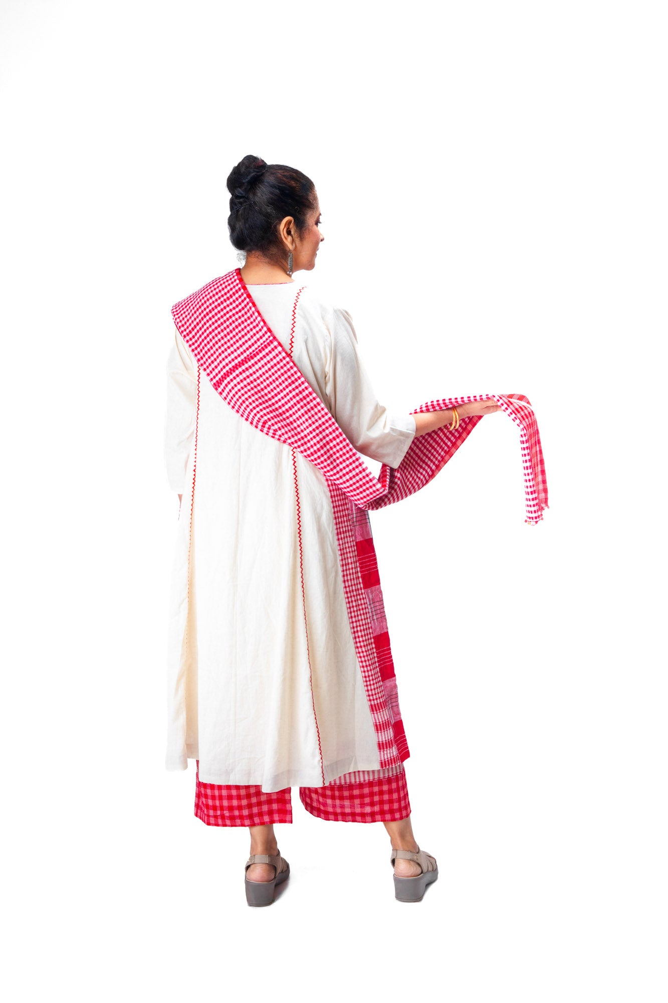 White/Red Cinder Isle Dupatta Set
