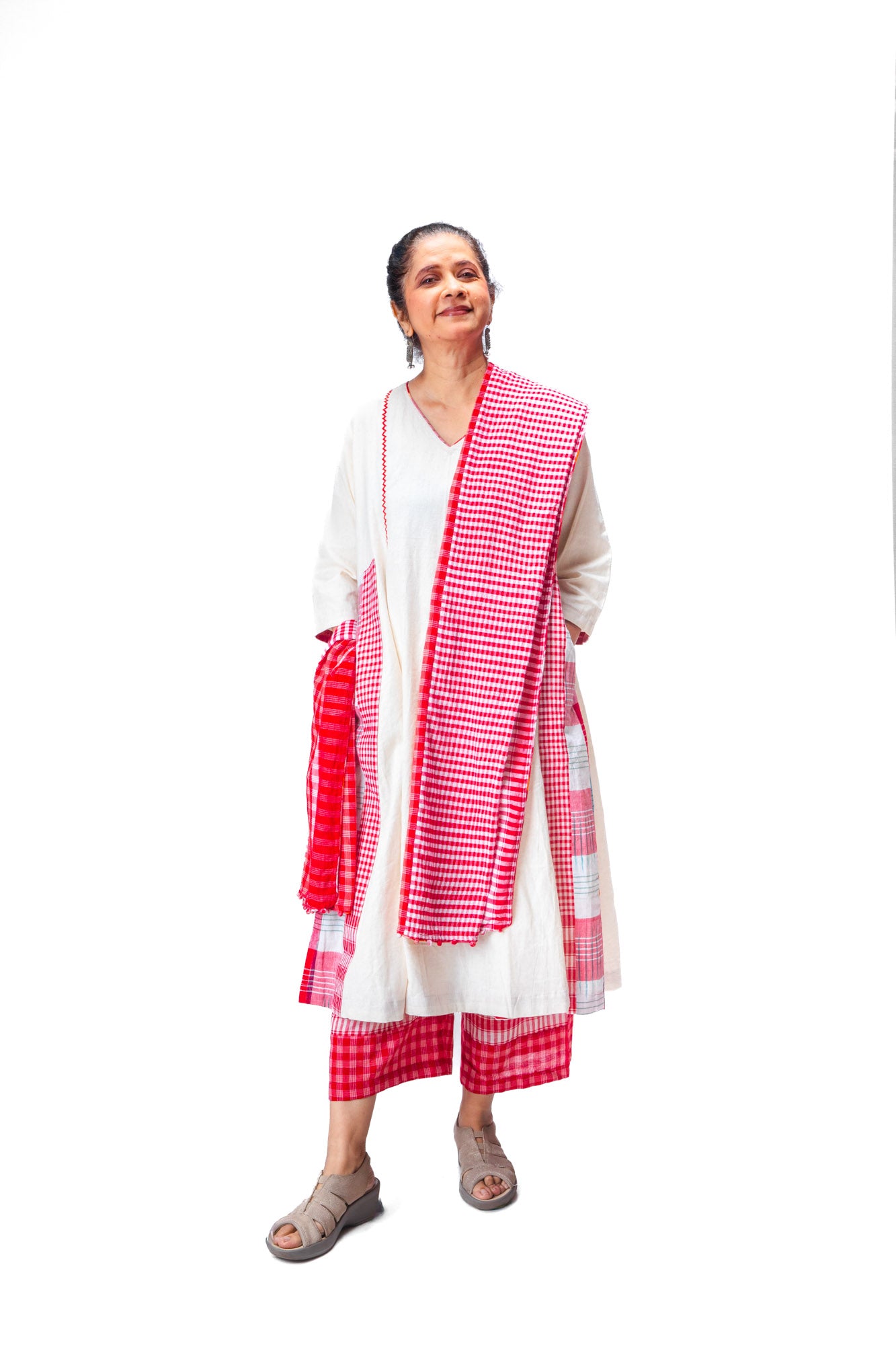 White/Red Cinder Isle Dupatta Set