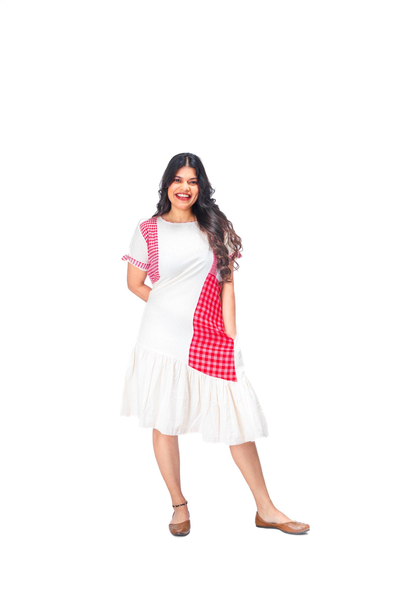 White/Red Shadow Lined Dress