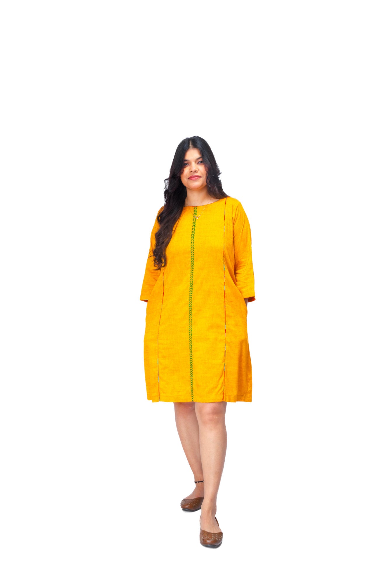 Yellow Minimal Embroidery Dress