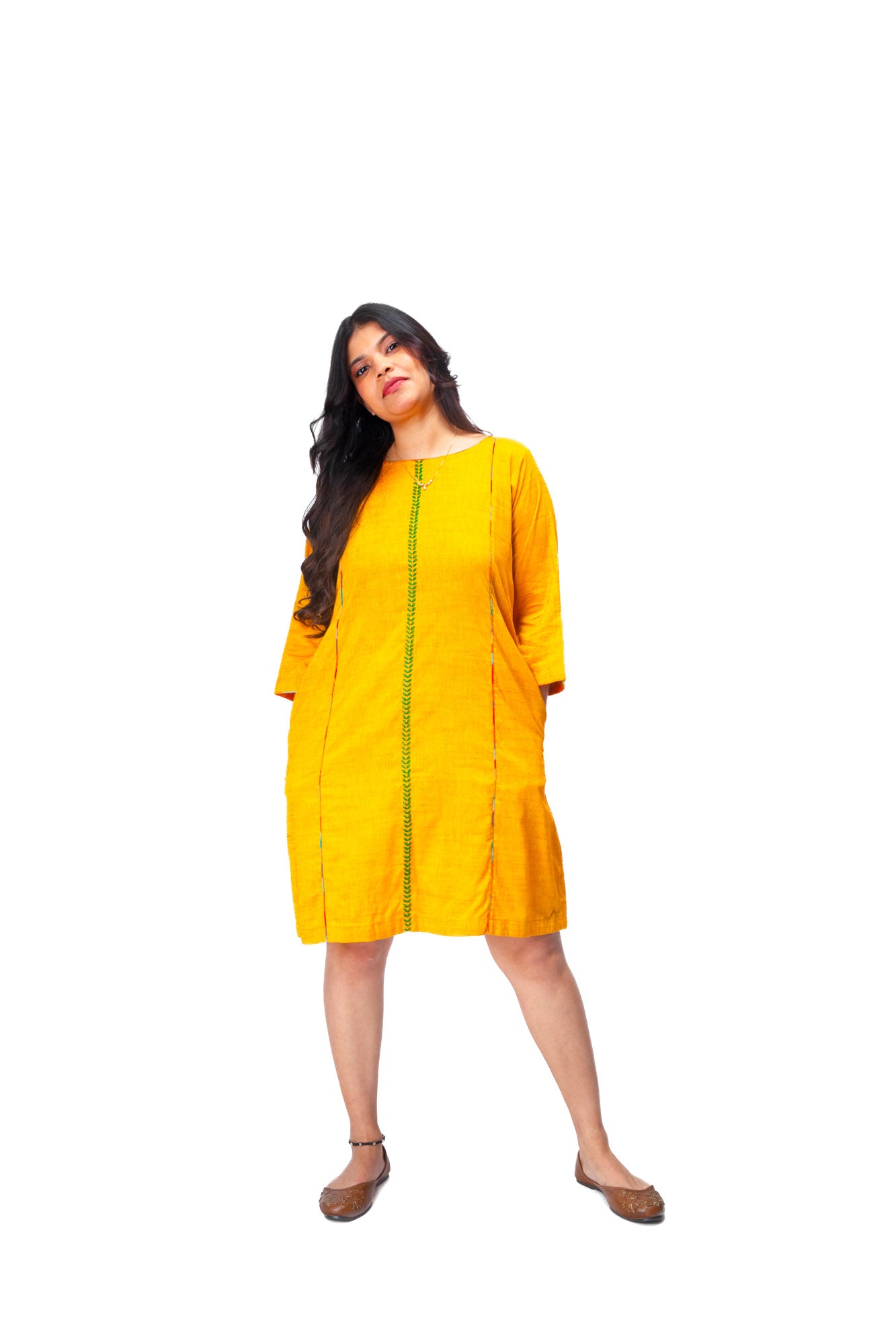 Yellow Minimal Embroidery Dress