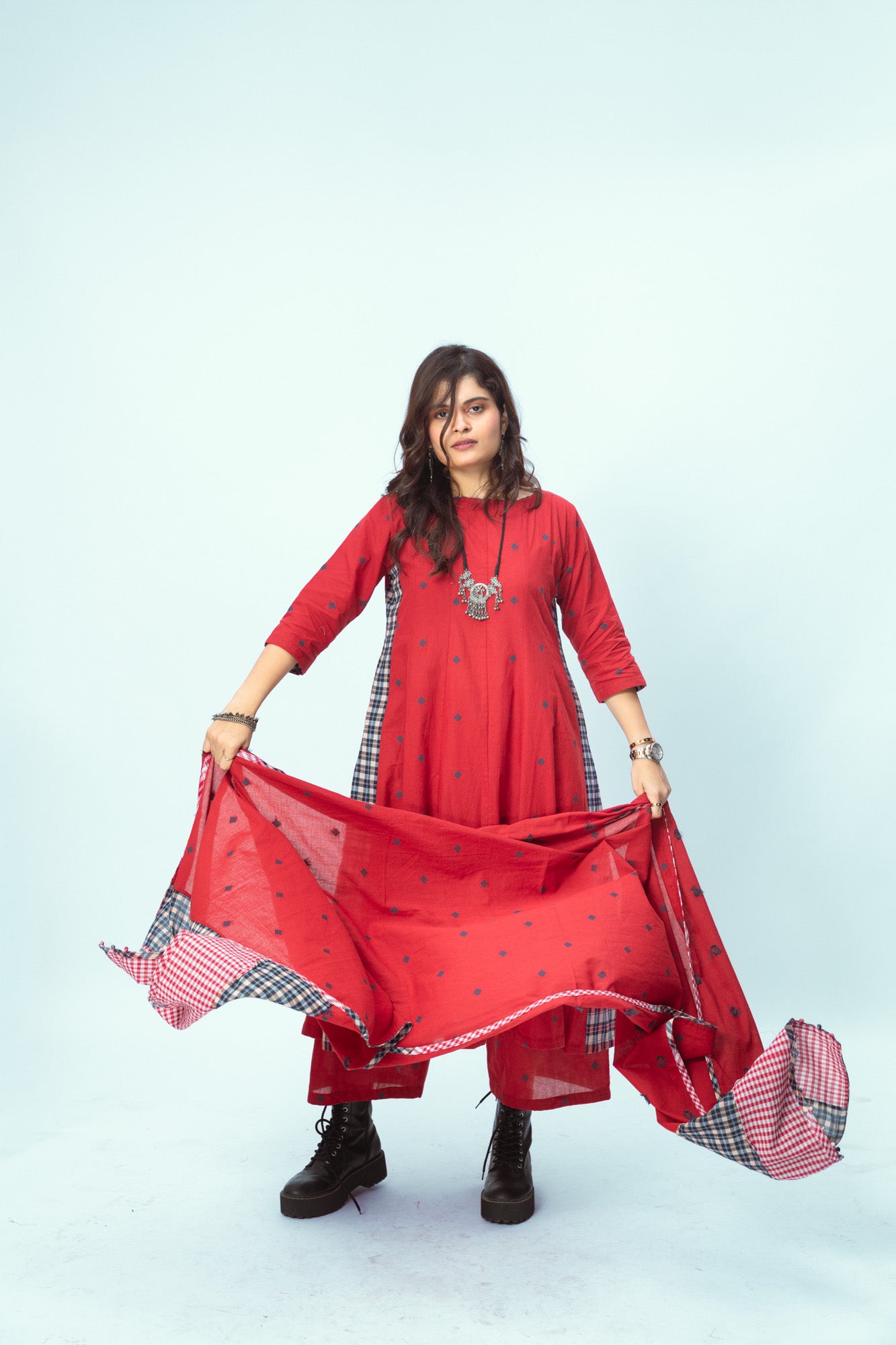 True Red 16 Panelled - Dupatta Set