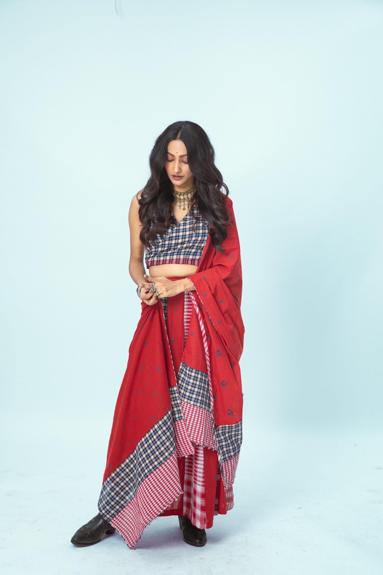 True Red 16 Panelled Skirt - Dupatta Set