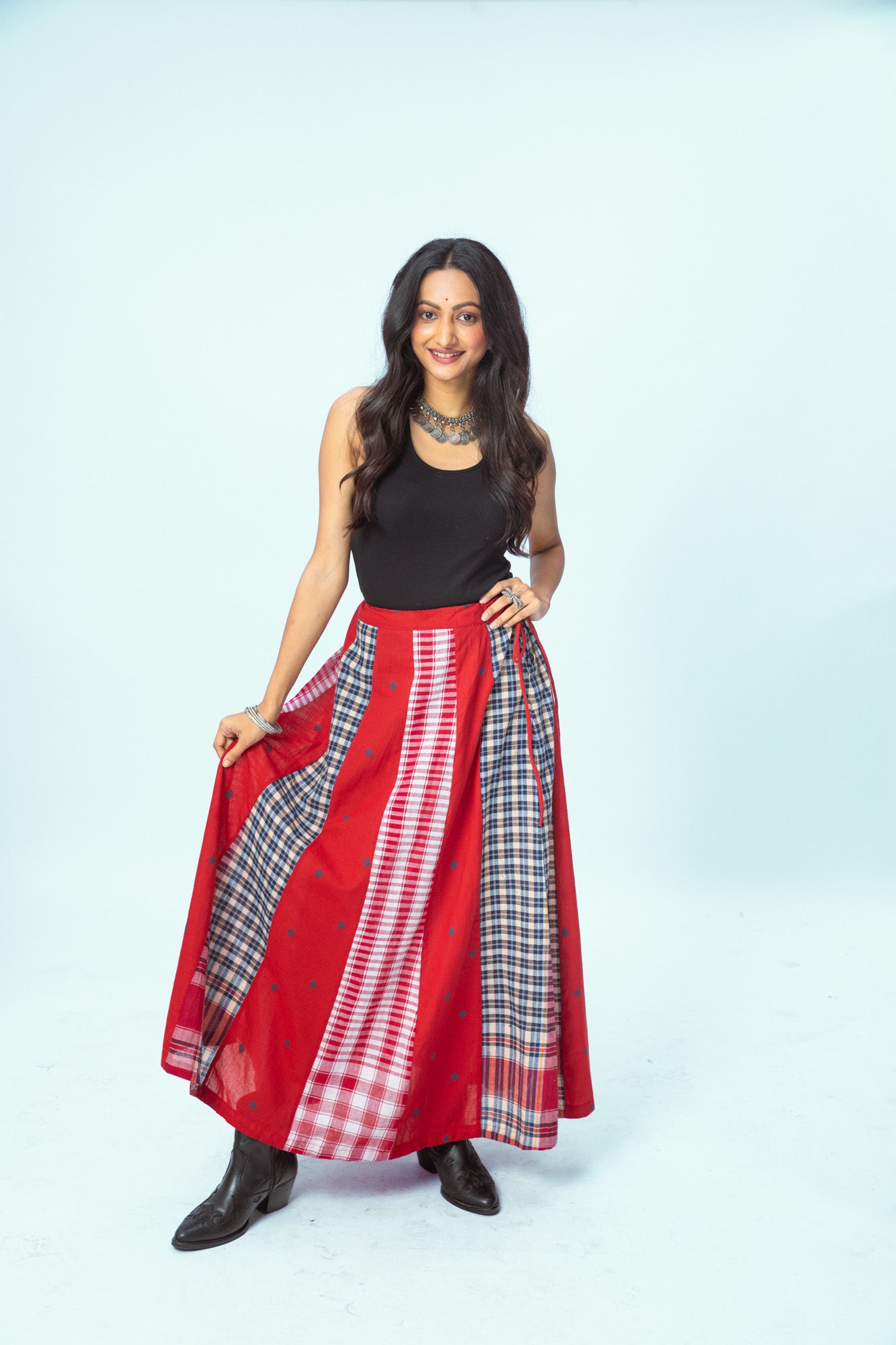 True Red 16 Panelled Ghera Skirt