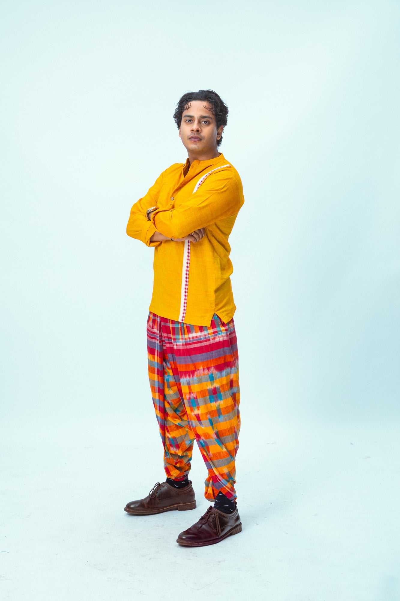 Yellow Pinstripe Kurta + Kotki Dhoti Pants