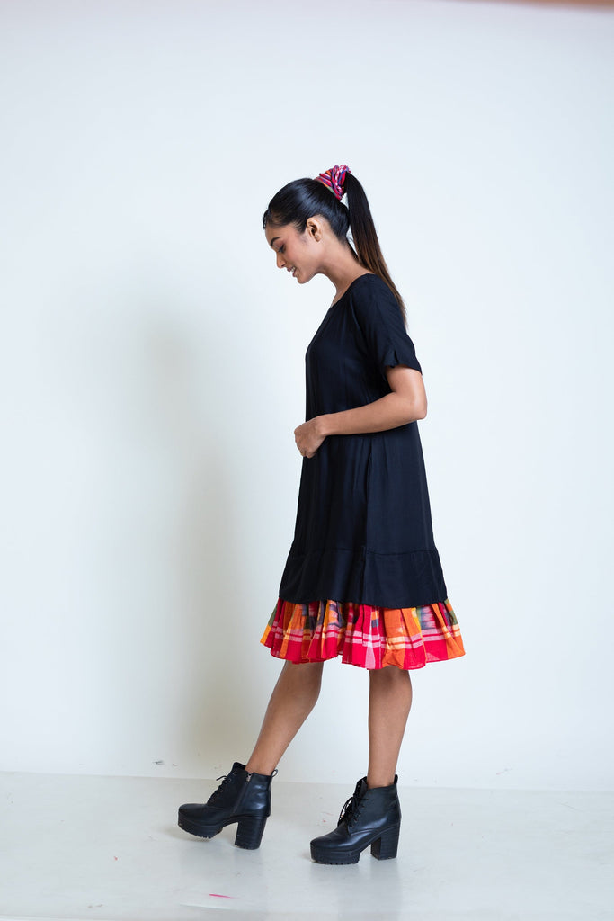 Straight Frill Dress (Black + Multicoloured)